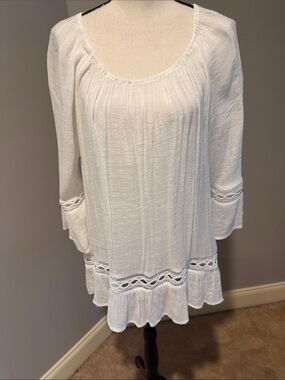 new directions White Gauze Tunic with Crochet Trim